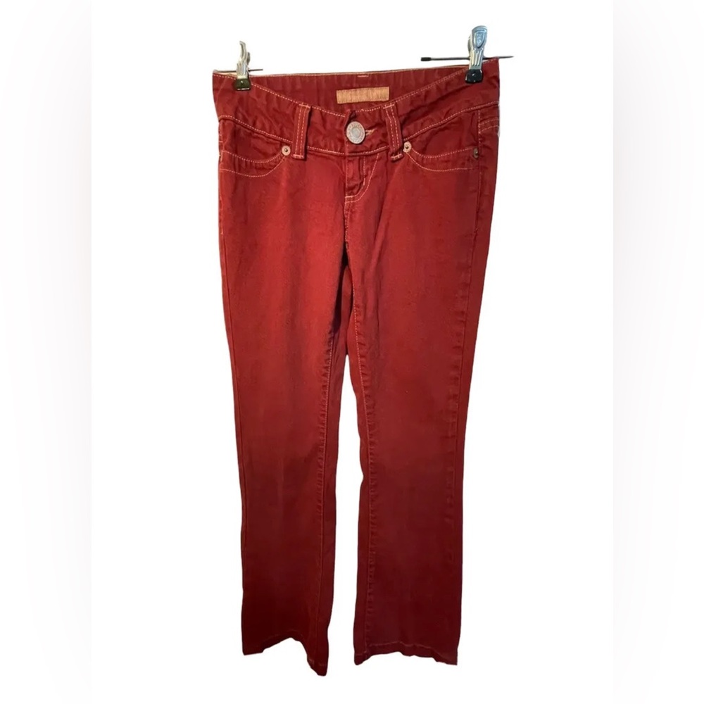 Blue Asphalt Juniors Size 3 Red/Wine Embroidered Denim Jeans Wet Seal RN78749